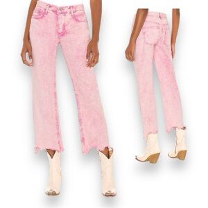 Free People We The Free Maggie Jean Pink Acid Wash Destroyed Hem Button Fly